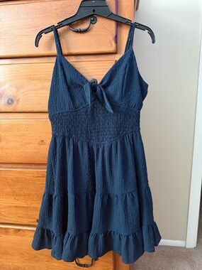 Trixxi Navy Smocked Tiered Mini Dress